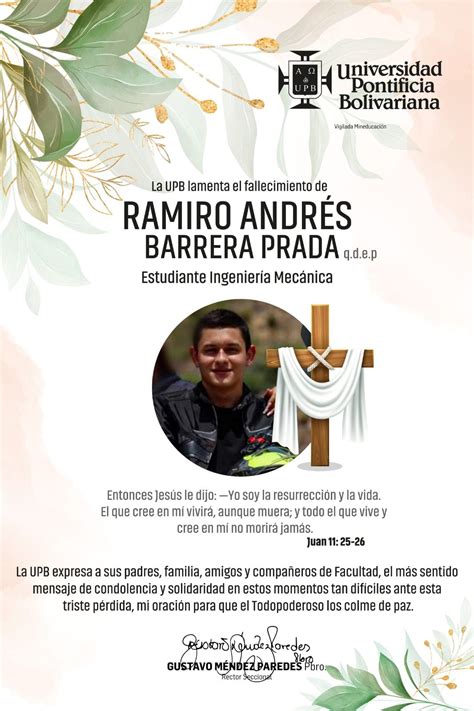 ramiro andres barrera prada|Luto en la Universidad Pontificia Bolivariana por la muerte de un .